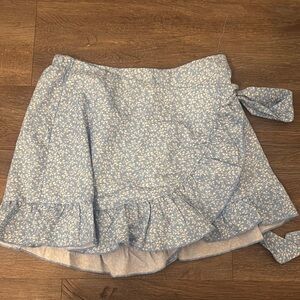 Blue Floral Wrap Skort
